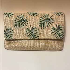 Tropical Leaf Embroidered Clutch NWOT